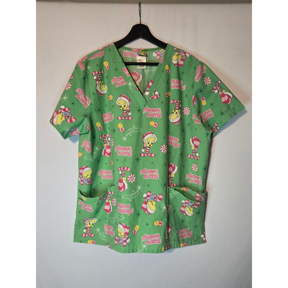 Women's Warner Bros Tweety "Merry Tweetmas" Christmas Scrub Top